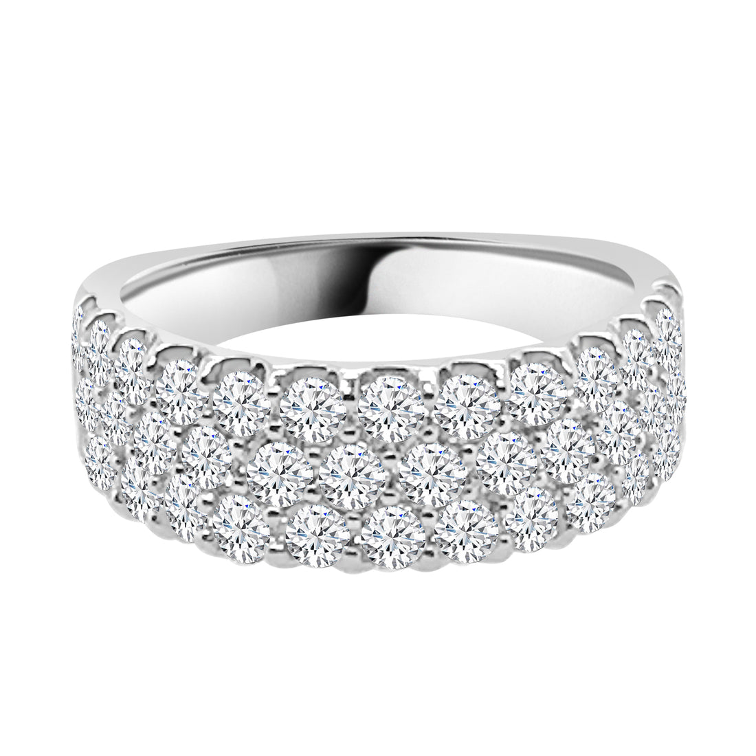 Three Row 14 Karat White Gold Ring with 2.03 Carat Natural Diamond