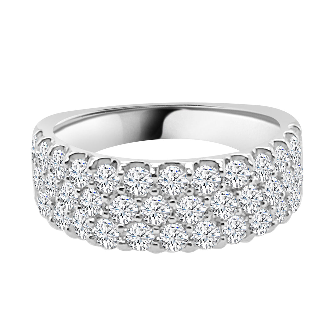 Three Row 14 Karat White Gold Ring with Natural Diamond (2.03 Carat), Dazzling Shape