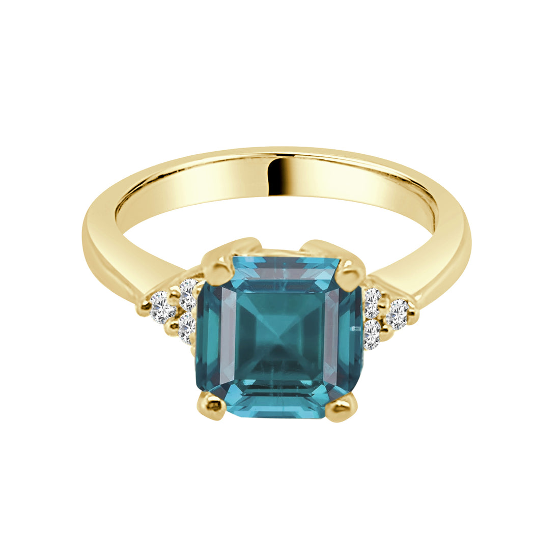 14K Yellow Gold Ring with Synthetic Blue Stone and Diamonds