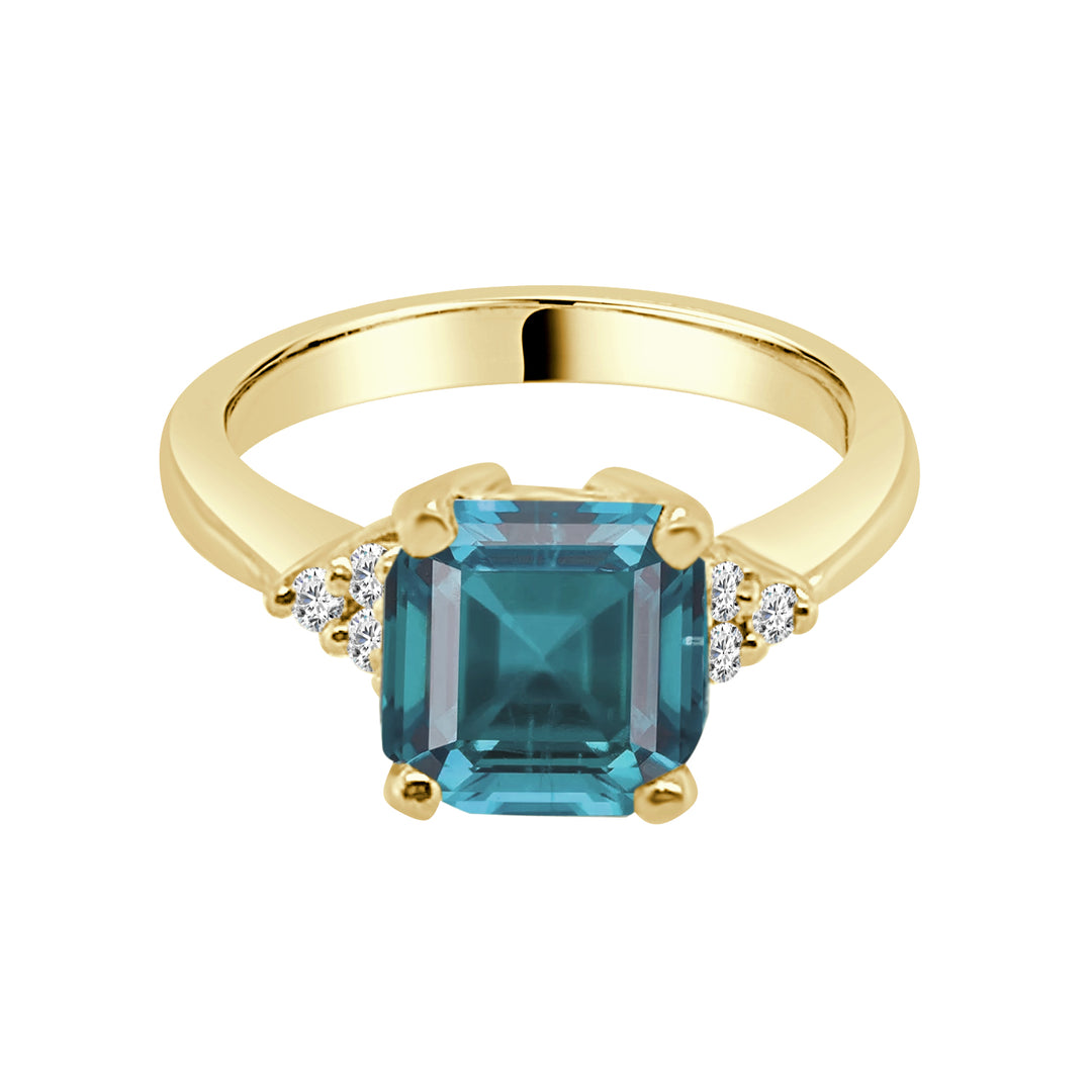 14K Yellow Gold Ring with Synthetic Blue Stone and Diamond Accents