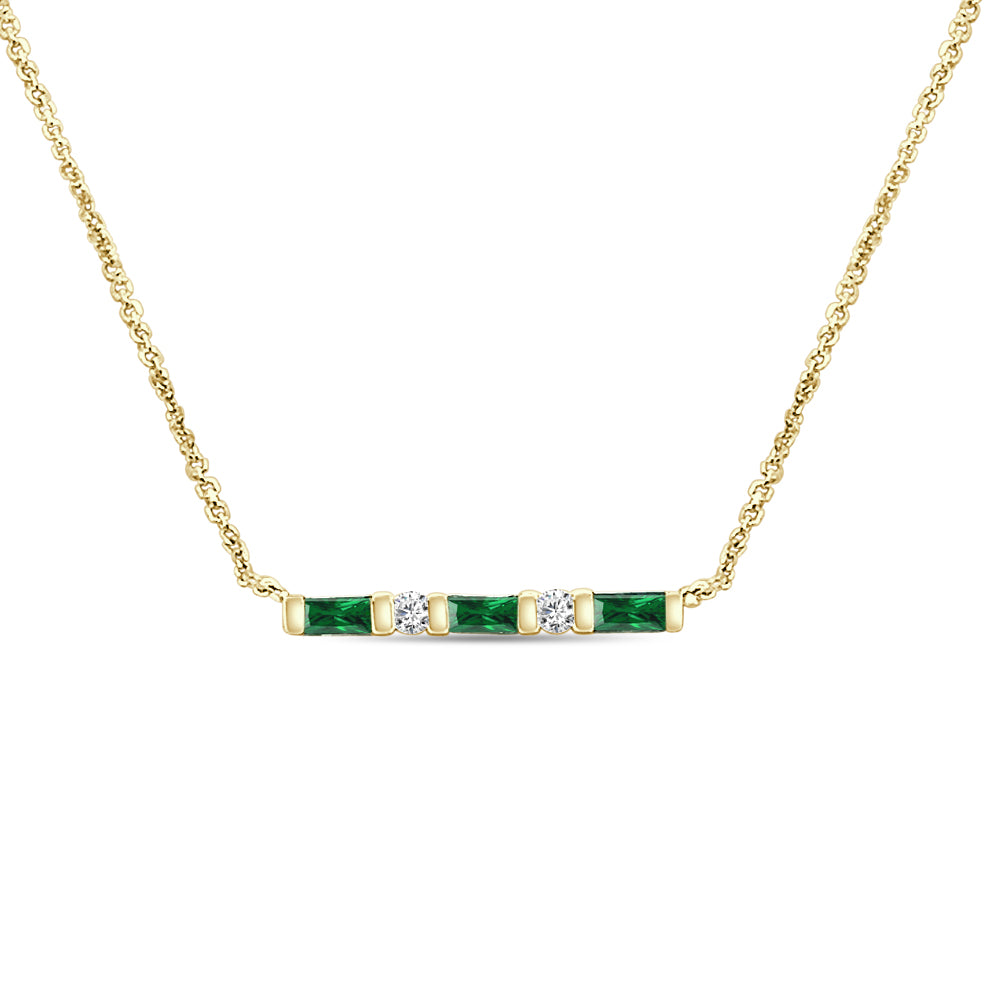 Chic Emerald Baguette Necklace - 14K Yellow Gold, 0.39 Carat