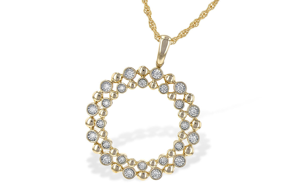14K Yellow Gold Round Natural Diamond Pendant Necklace