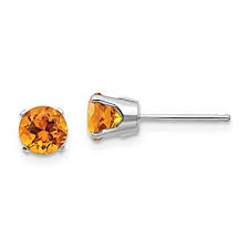 14 Karat White Gold Citrine Solitaire Stud Earrings