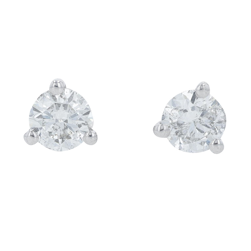 14K White Gold Martini Set Solitaire Studs with 0.60ct Natural Diamond Round Shape