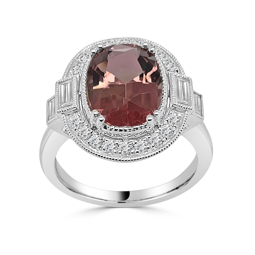 Exquisite Tourmaline 18 Karat Two-Tone Cocktail Ring - Unique Shape, 3.19 Carat