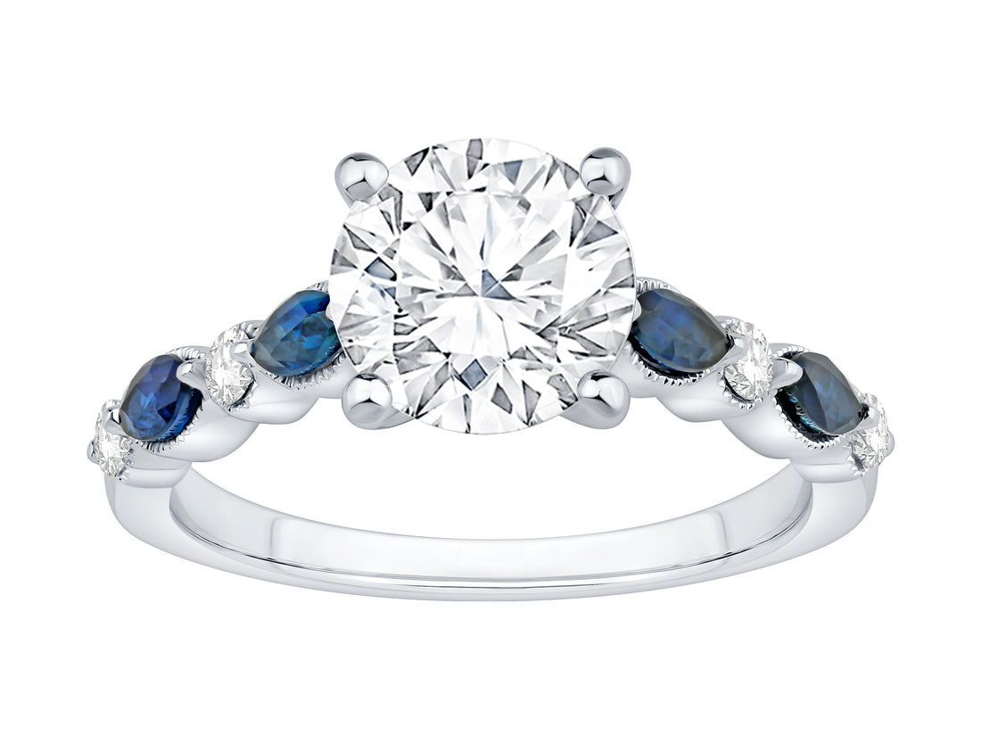 Round Lab Diamond and Sapphire 14K White Gold Engagement Ring - 2.00 Carats