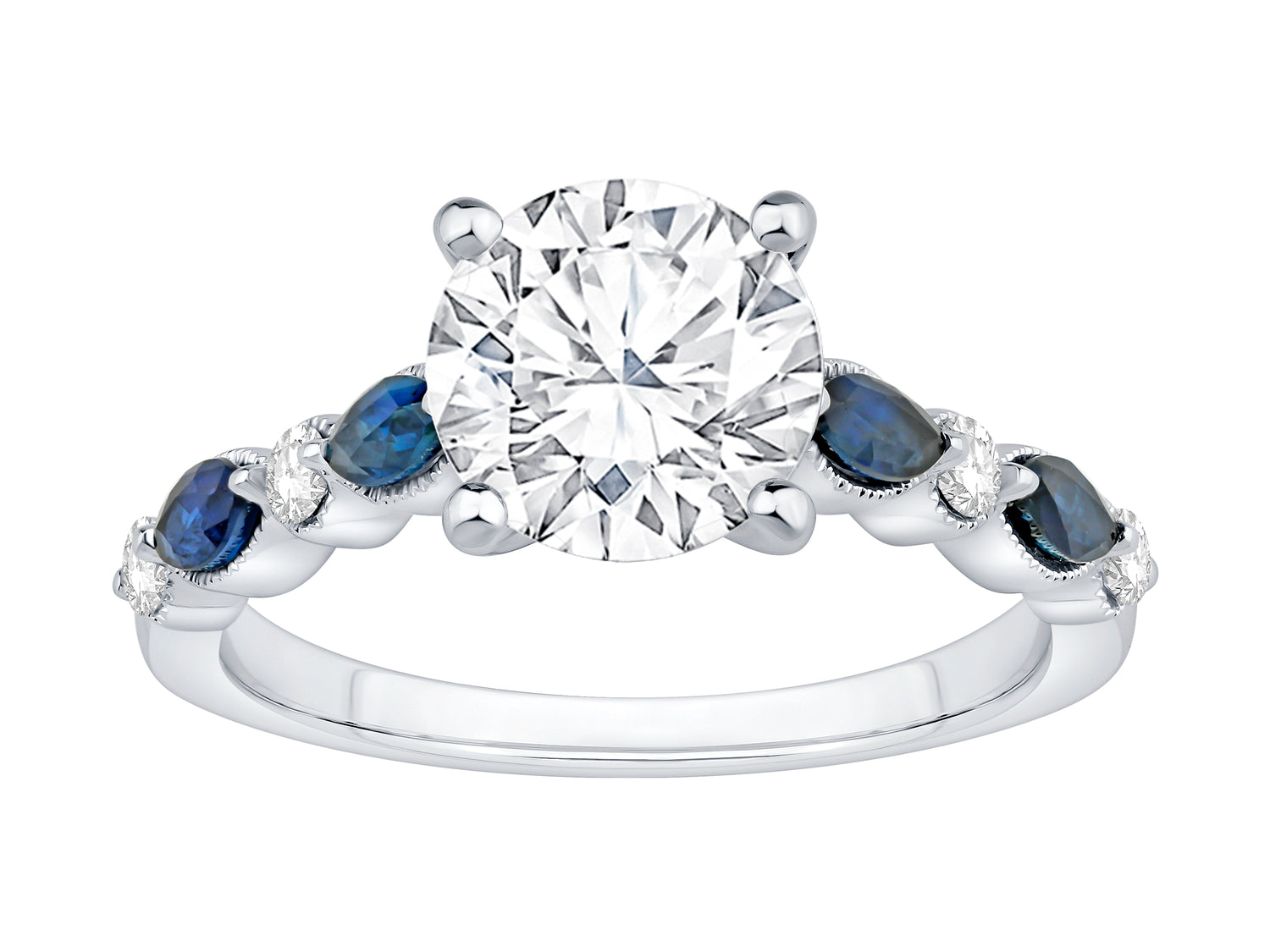 Round Lab Diamond and Sapphire 14K White Gold Engagement Ring - 2.00 Carats
