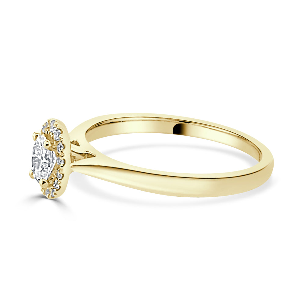 14K Yellow Gold Halo Oval Diamond Engagement Ring - 0.25 ct Natural Diamond