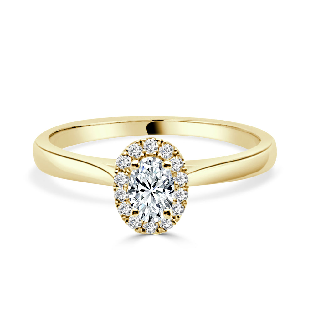 14K Yellow Gold Halo Oval Diamond Engagement Ring - 0.25 ct Natural Diamond