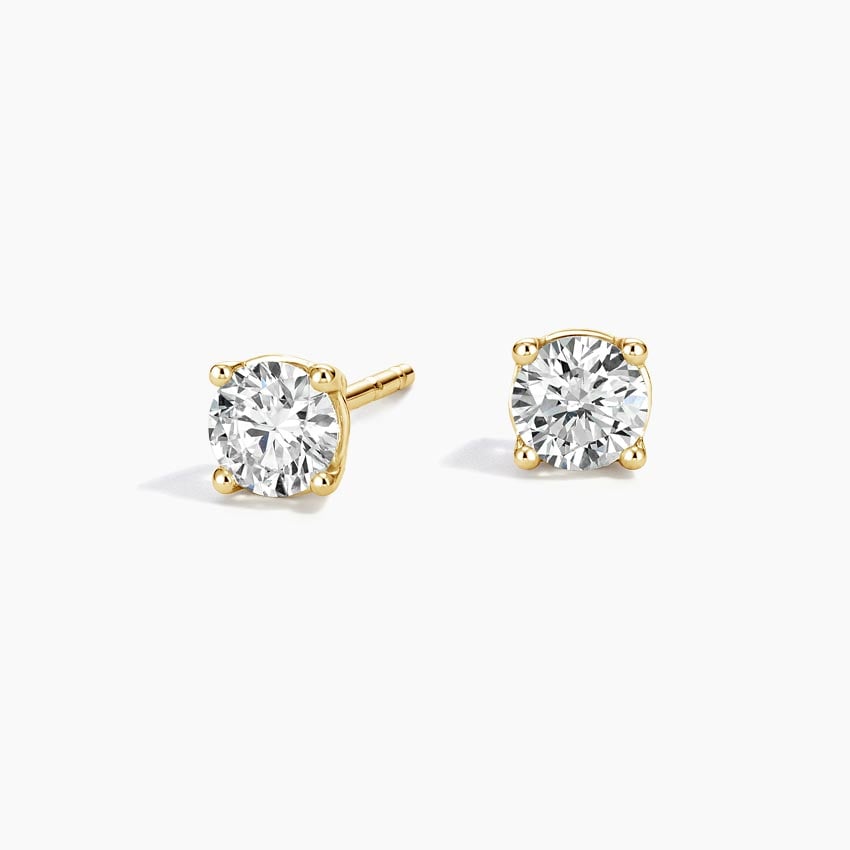14K Yellow Gold Solitaire Round Lab Diamond Studs - 0.50 ct