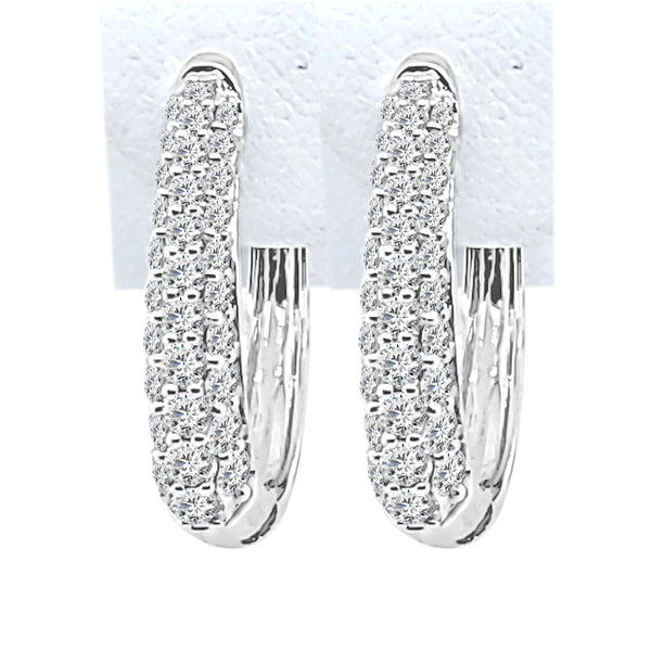 1.03 Carat Natural Diamond Tapered Oval Pave Earrings in 14 Karat White Gold