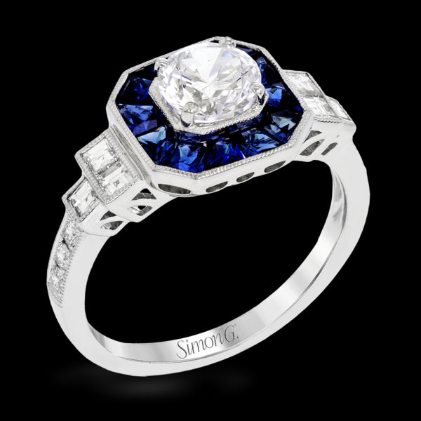 Vintage Sapphire Engagement Mounting in 18 Karat White Gold with Cubic Zirconia