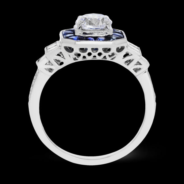 Vintage Sapphire Engagement Mounting in 18 Karat White Gold with Cubic Zirconia