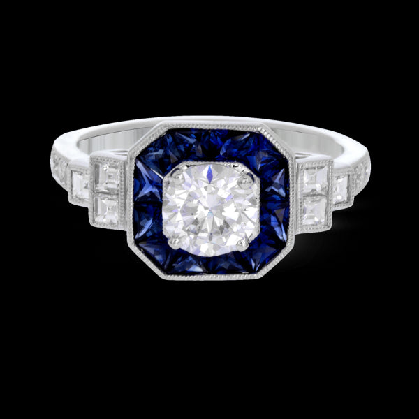 Vintage Sapphire Engagement Mounting in 18 Karat White Gold with Cubic Zirconia