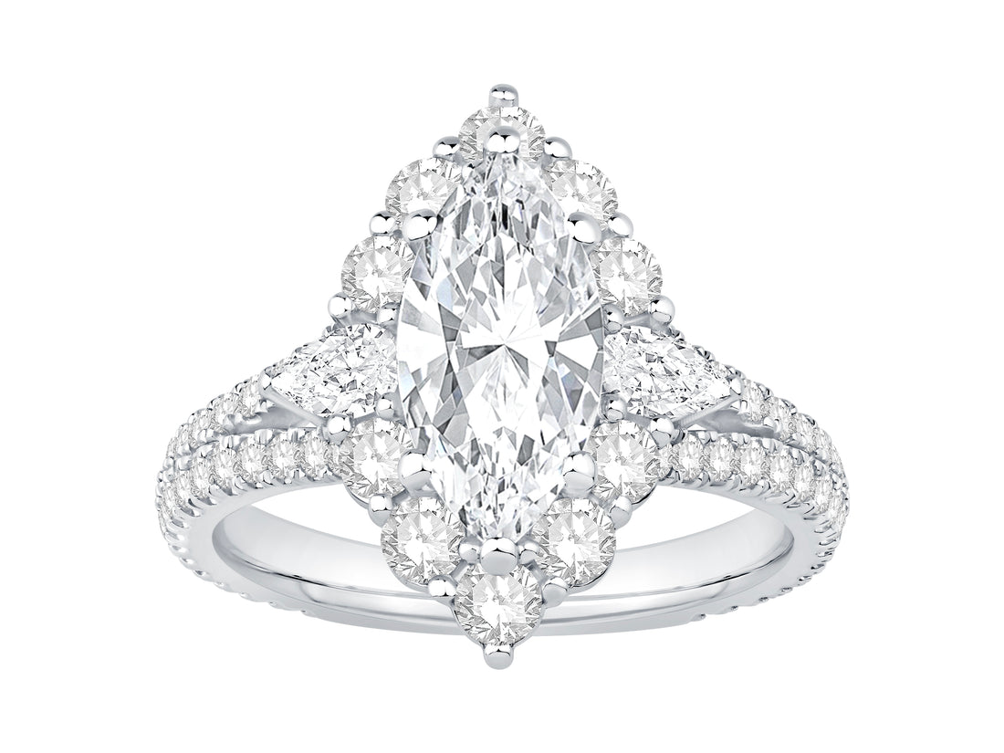 1.50ct Marquise Lab Diamond Engagement Ring in 14K White Gold with Halo and Split Shank