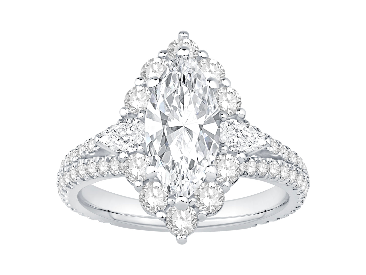 1.50ct Marquise Lab Diamond Engagement Ring in 14K White Gold with Halo and Split Shank