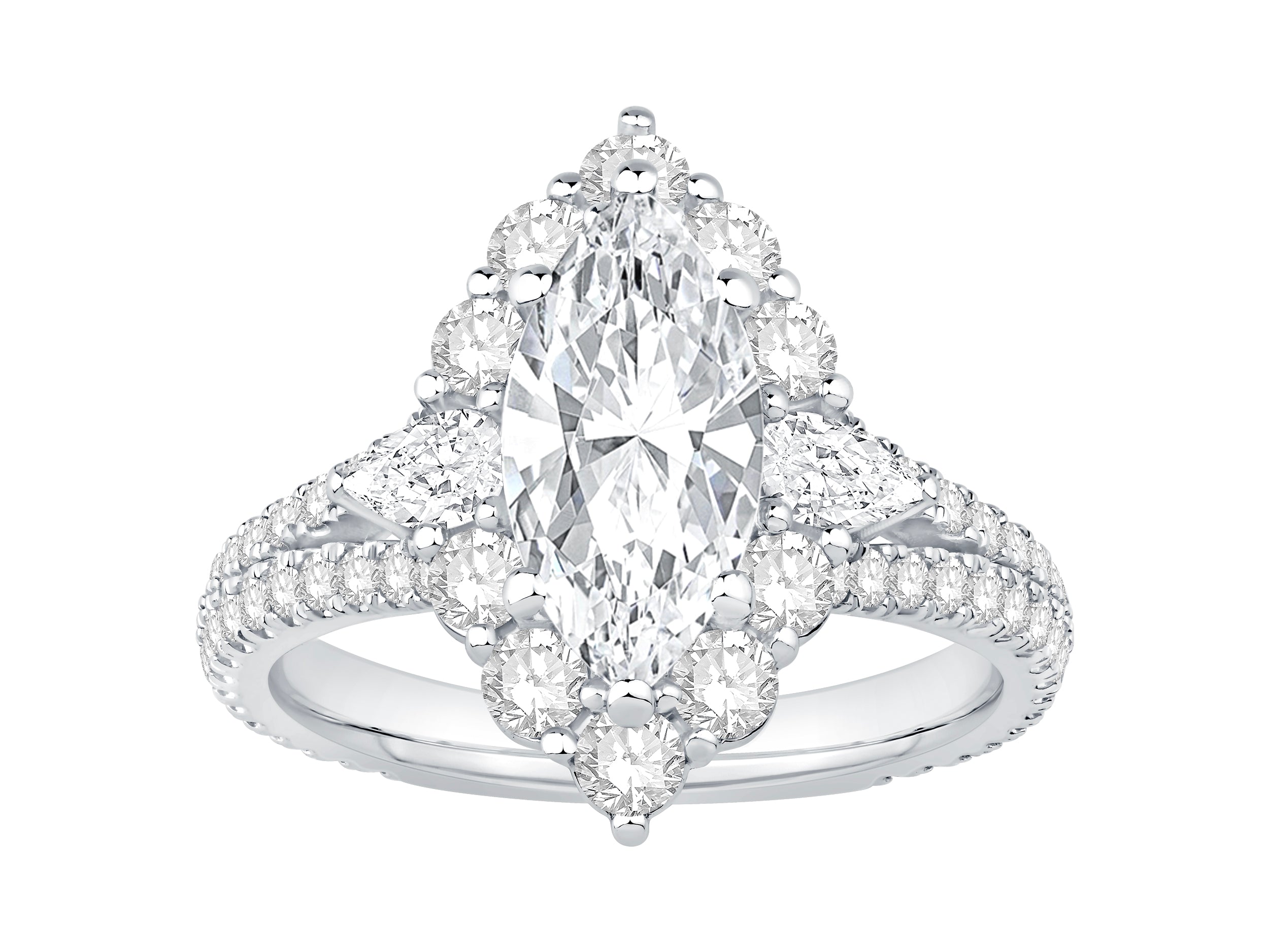 1.50ct Marquise Lab Diamond Engagement Ring in 14K White Gold with Halo and Split Shank