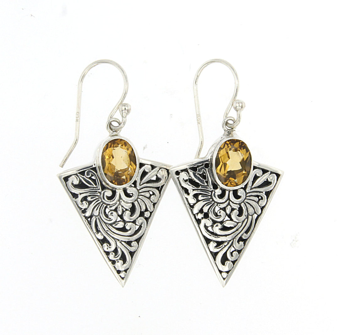 Sterling Silver Arrowhead Bezel Earrings with Citrine - Unique Shape and Stunning Shine