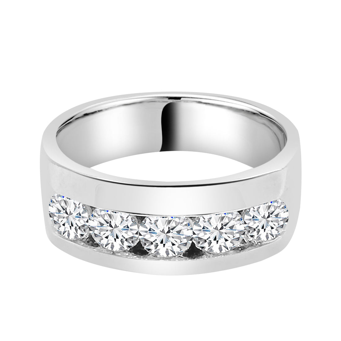 5 Stone 1.99 ct Natural Diamond Wedding Band in 14 Karat White Gold