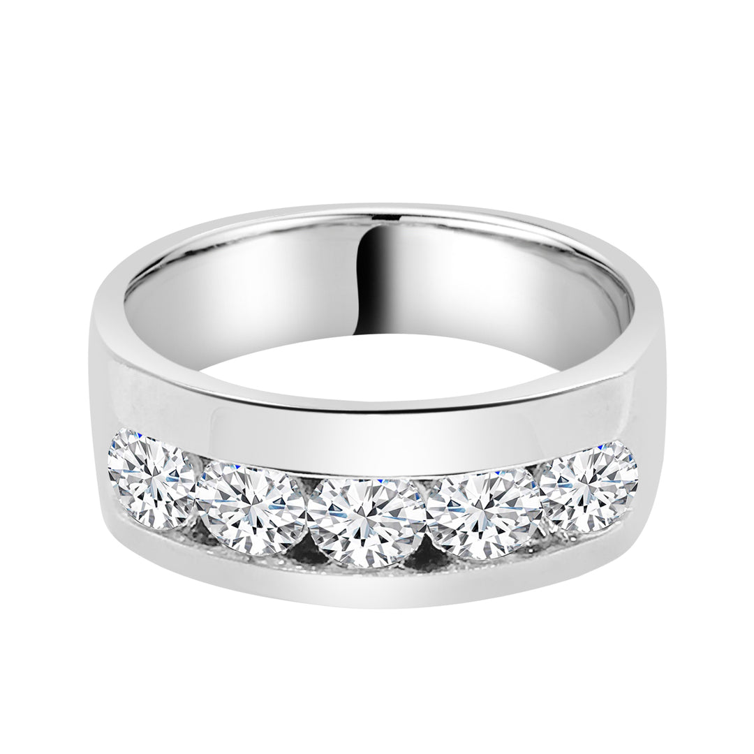 Sparkling Elegance: 5 Stone Natural Diamond Wedding Band in 14 Karat White Gold