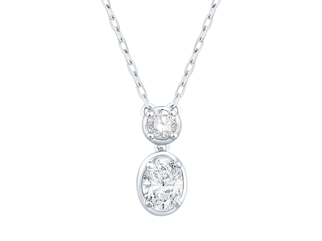 0.49 Lab Diamond Round and Oval Stacked Pendant Necklace in 14K White Gold