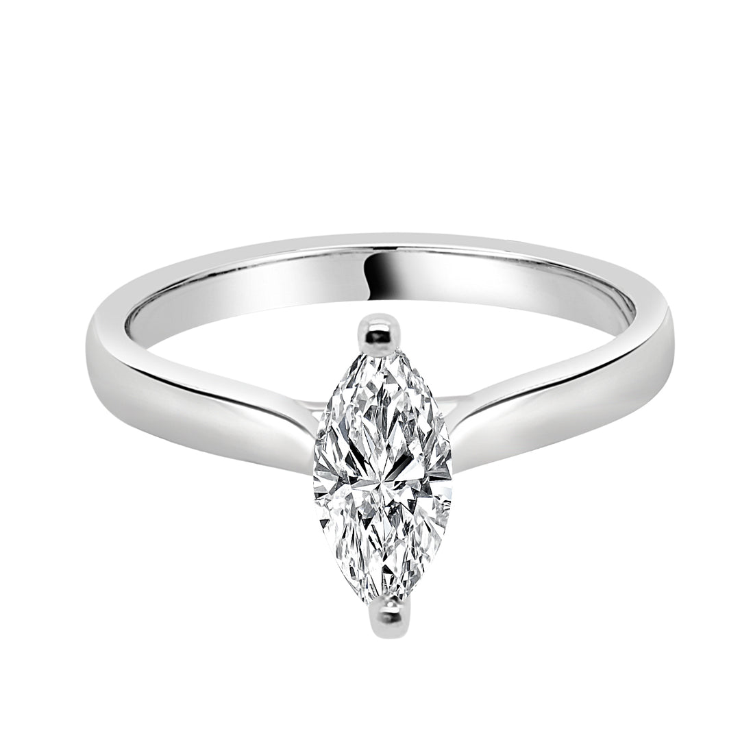 Enchanting Marquise Cut Natural Diamond Engagement Ring in 14 Karat White Gold