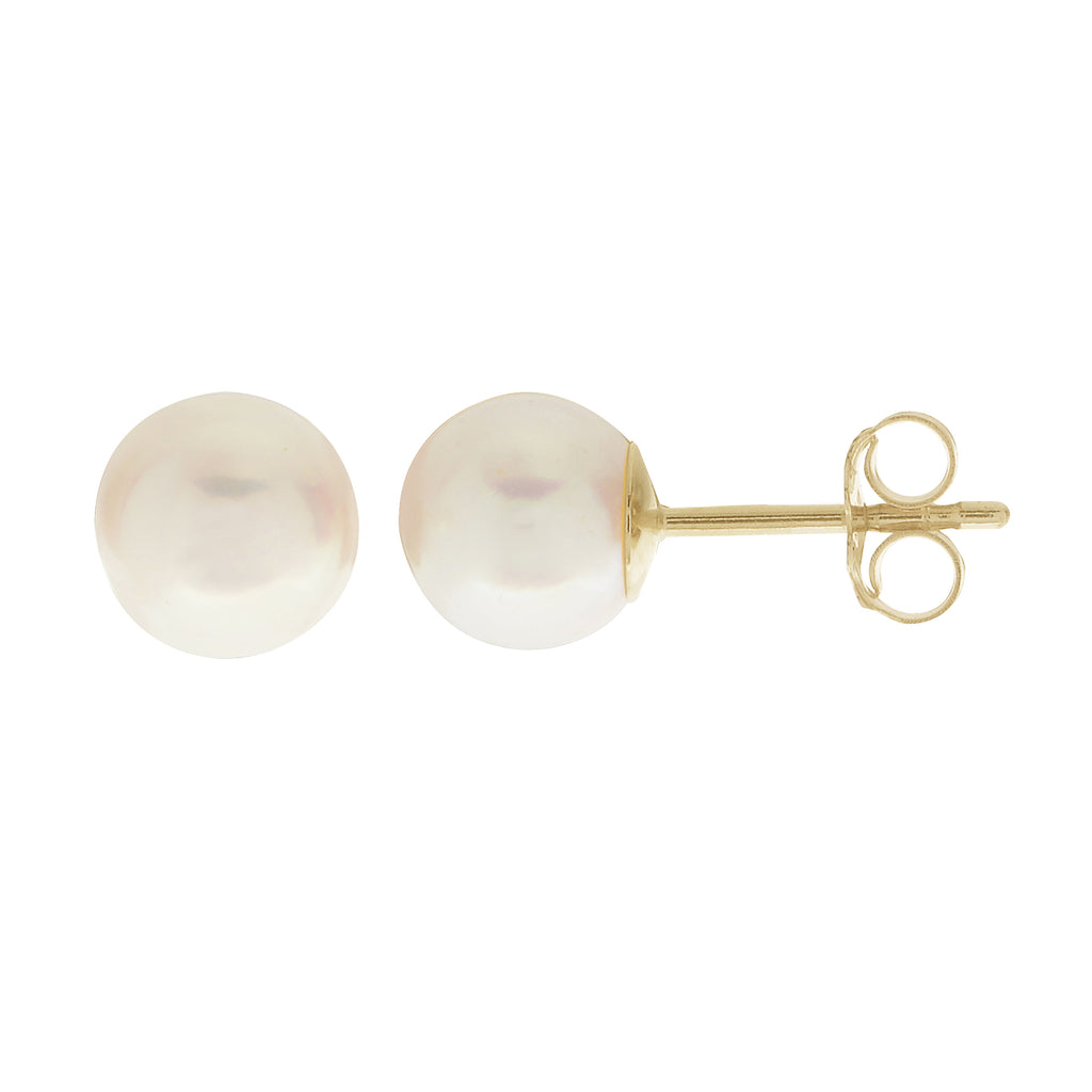 14 Karat Yellow Gold Pearl Stud Earrings