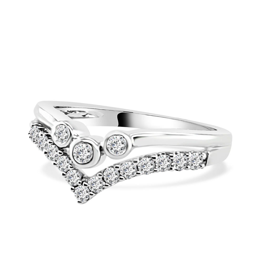 Double Curved 14K White Gold Ring with Natural Round 0.35ct Diamond