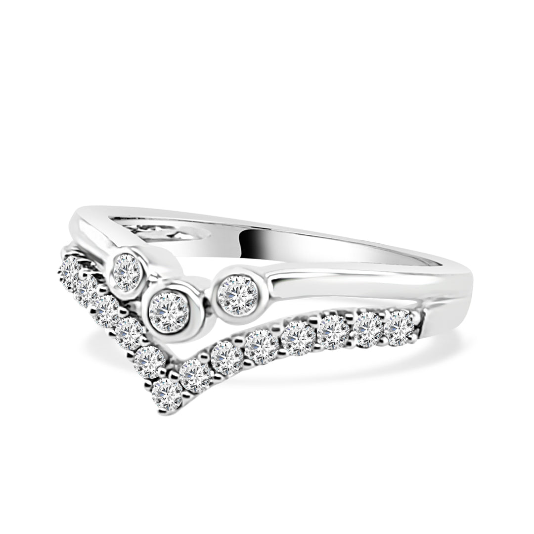 Double Curved Round Shape 0.35 Carat Natural Diamond Ring in 14 Karat White Gold