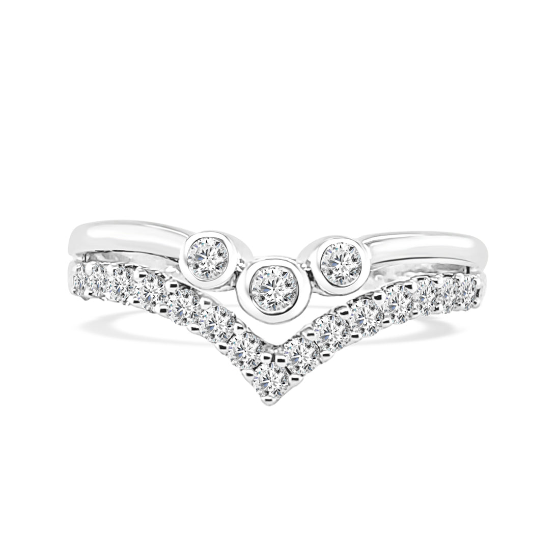 Double Curved 14K White Gold Ring with Natural Round 0.35ct Diamond