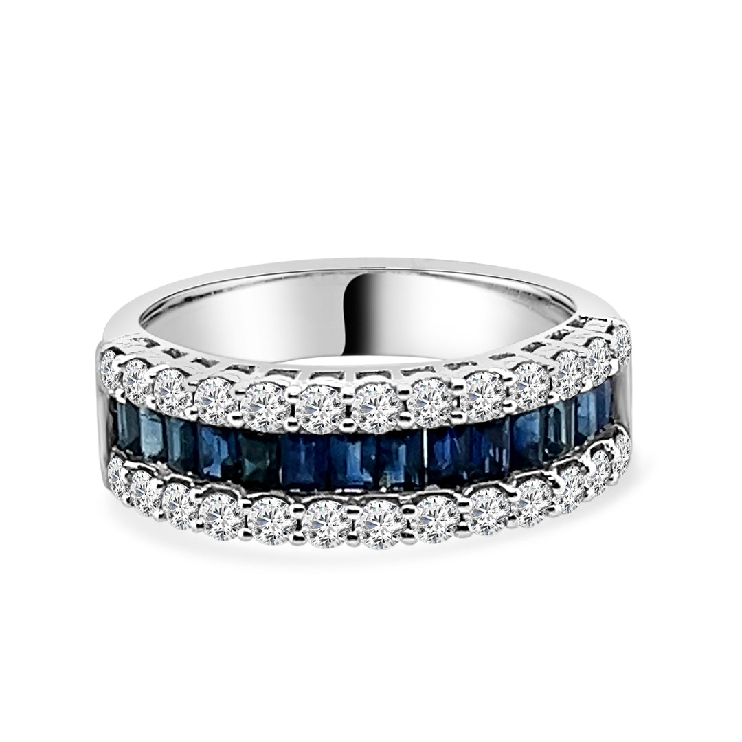 14 Karat White Gold Ring with Blue Sapphire Accent