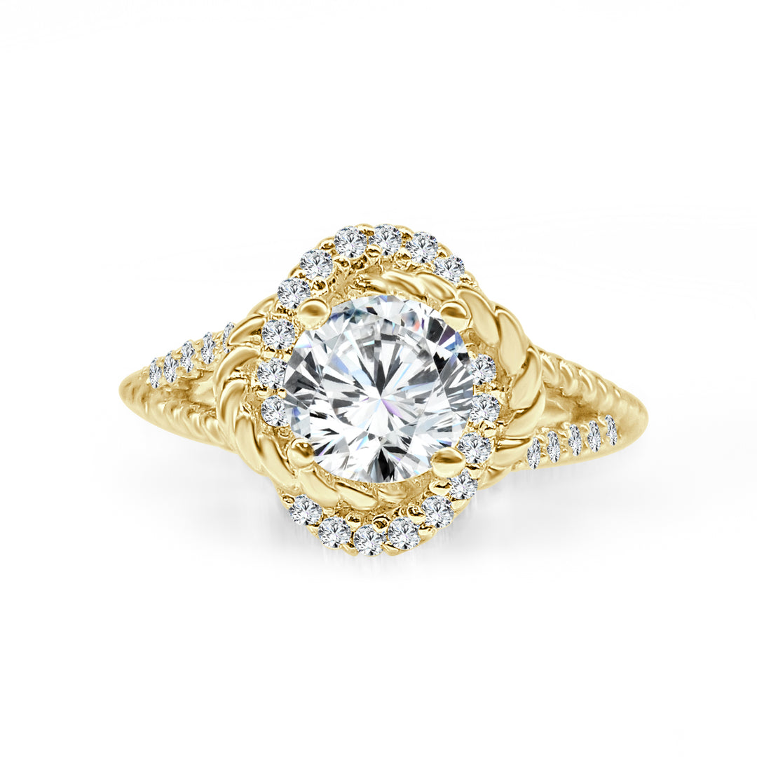 Rope Twist 14K Yellow Gold Engagement Mounting with Cubic Zirconia