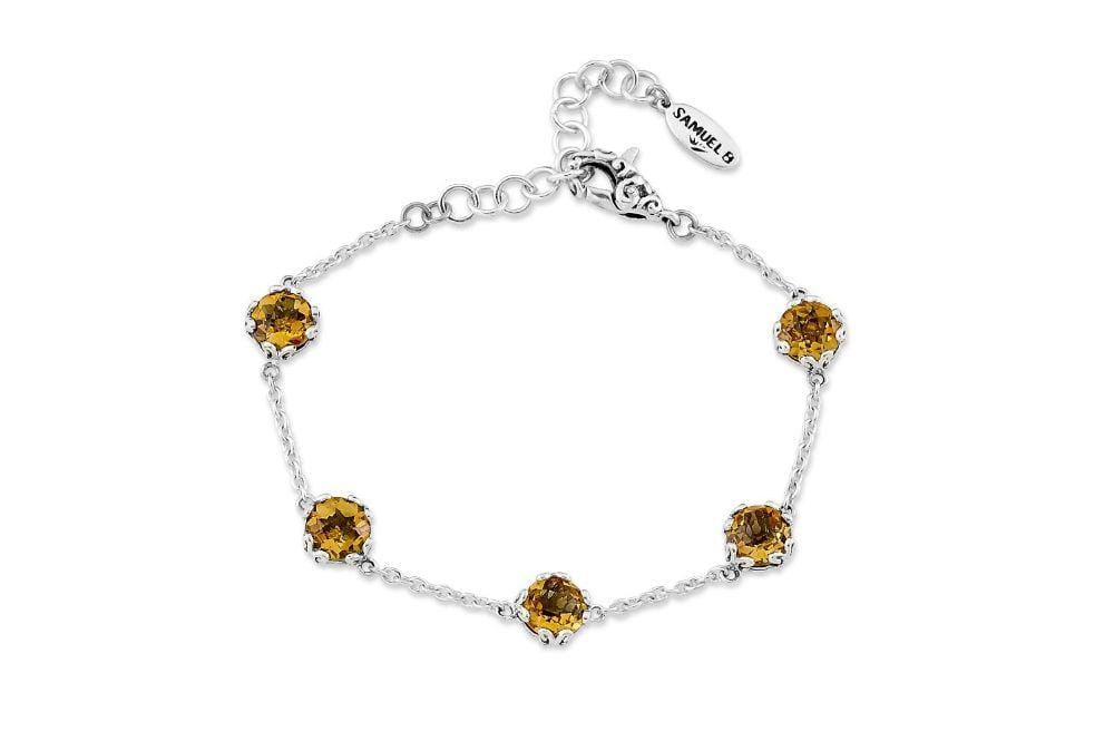 Radiant Citrine Station Sterling Silver Bracelet