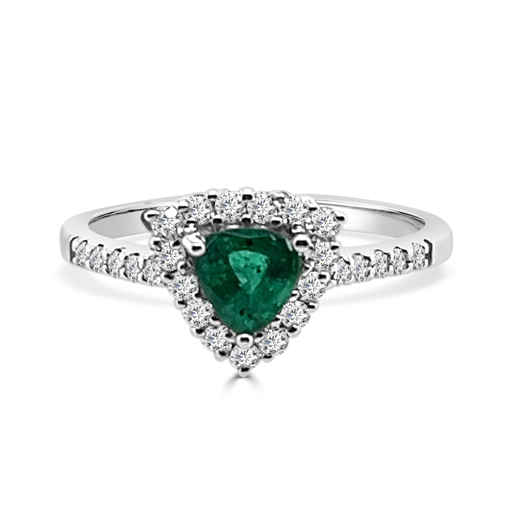 Trillion Emerald and Diamond Ring in 14 Karat White Gold - 0.50 ct