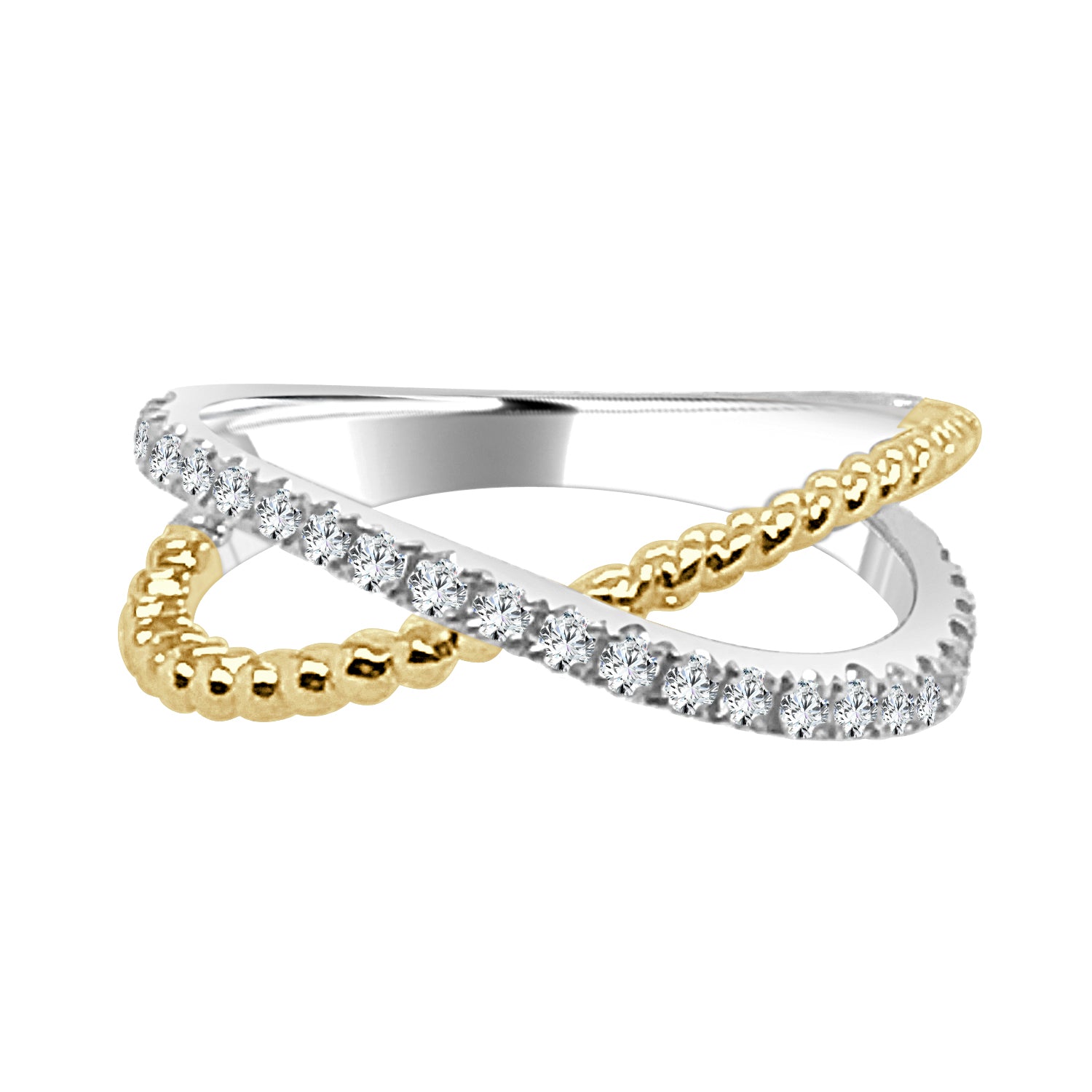 14 Karat Two-Tone Overlapping Beaded Ring with Natural Diamond Accent (0.29 carats)