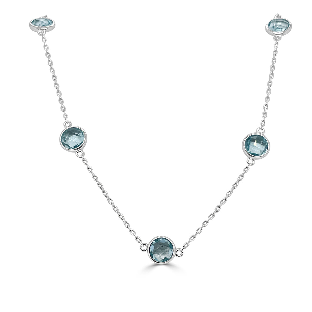 Sparkling Blue Topaz Station Necklace in Sterling Silver - Elegant 5.02 carat Blue Topaz Pendant for a Timeless Look