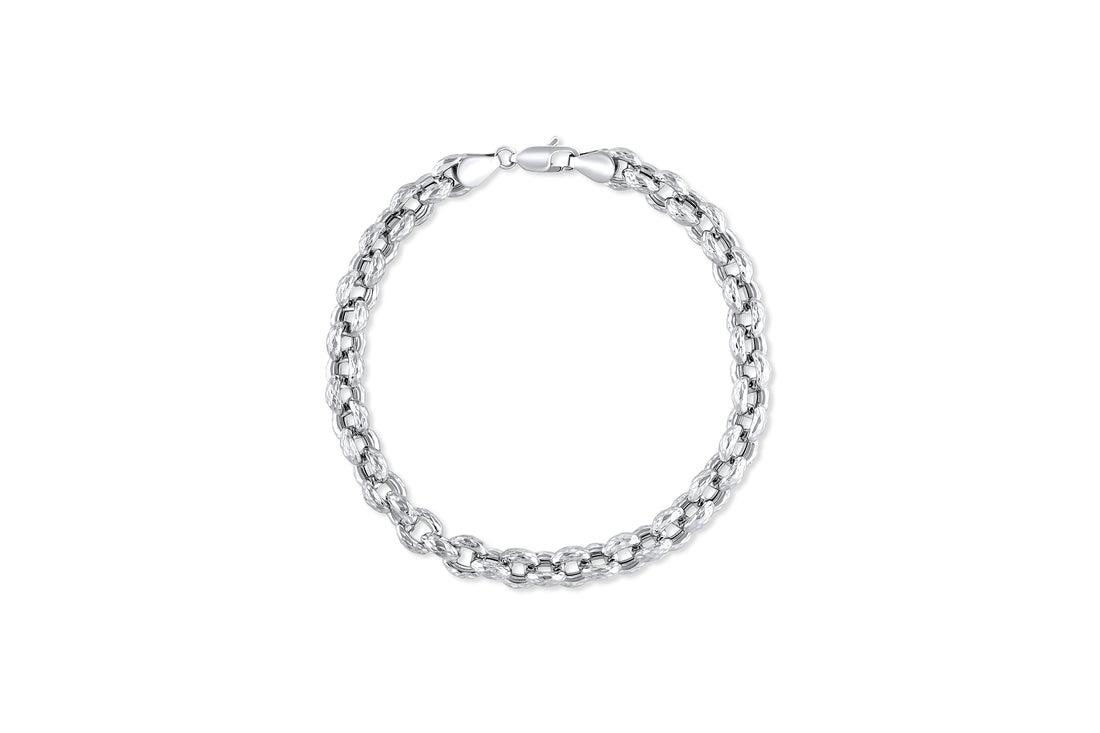 Dazzling Diamond Cut Rolo Style Chain Bracelet in 14 Karat White Gold