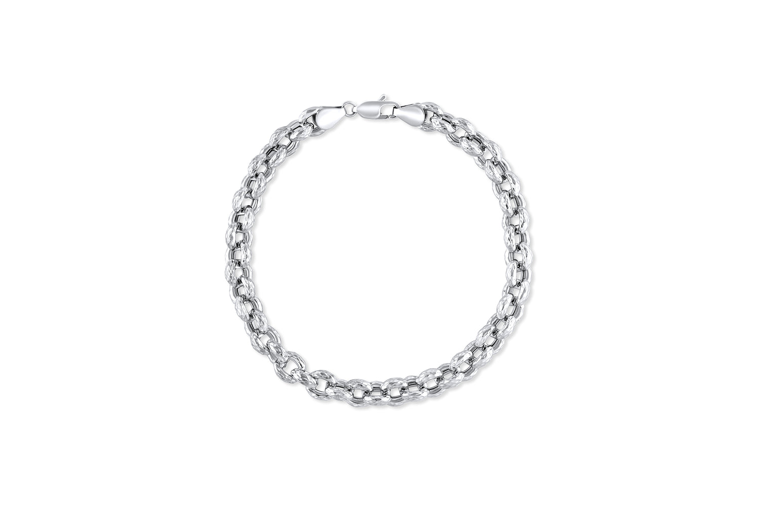 Diamond Cut Rolo Style Chain Bracelet in 14 Karat White Gold