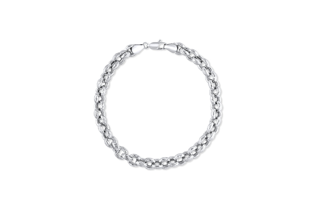 Diamond Cut Rolo Style Chain 14K White Gold Bracelet