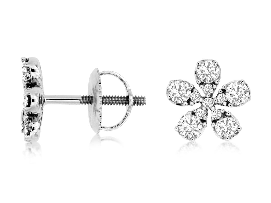 14 Karat White Gold Flower Earrings with Natural Diamond Accents