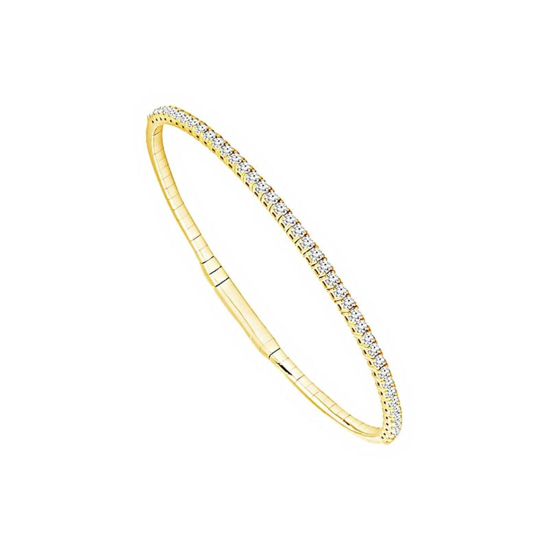 14K Yellow Gold Flex Bangle Bracelet with Round Lab Diamond Gemstone