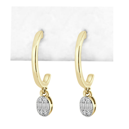 Dazzling Diamond Drop Hoop Earrings in 10 Karat Yellow Gold with Natural Diamond - 0.10 Carat