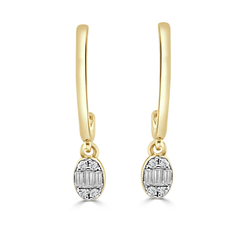 10K Yellow Gold Diamond Drop Hoop Earrings with 0.10 ct Natural Diamond