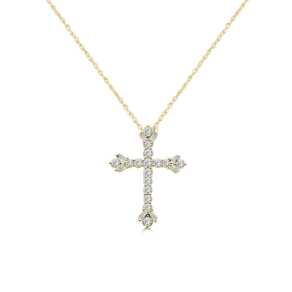 Dazzling 14 Karat Yellow Gold Diamond Cross Pendant Necklace with 0.50 Carat Natural Diamonds