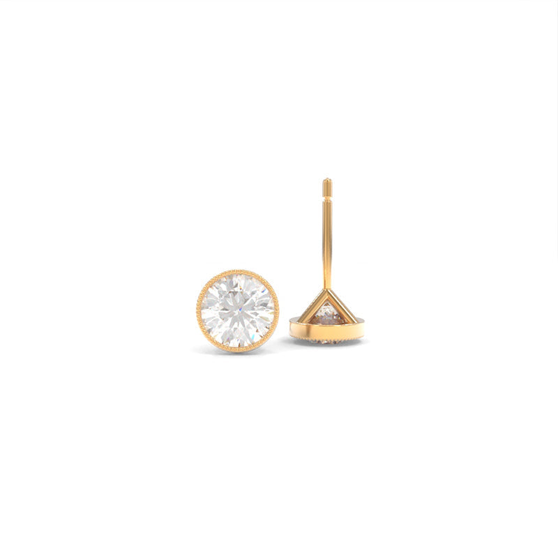 14K Yellow Gold Bezel Set Solitaire Studs with Lab Diamonds - Round Shape Gemstone Only