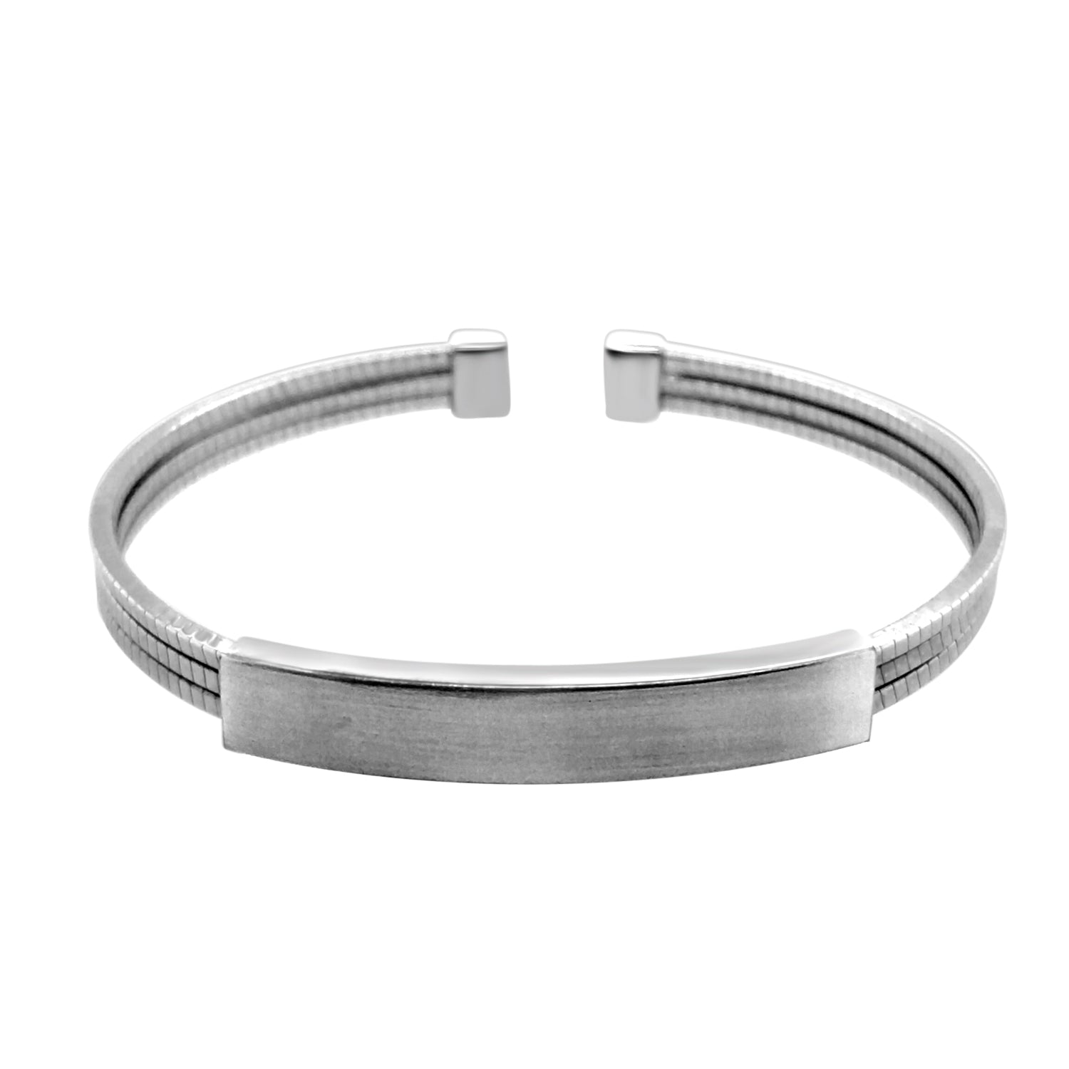 Sterling Silver Bangle Bracelet with 3 Row Bar Cuff Design