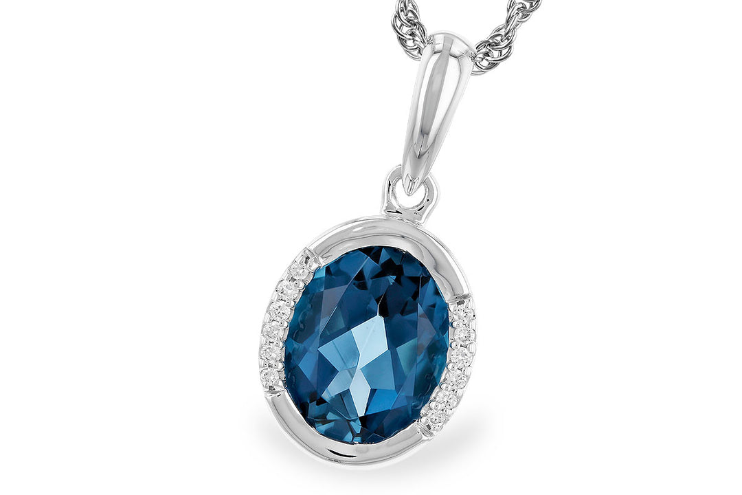 Exquisite Blue Topaz Oval Bezel Necklace in 14 Karat White Gold