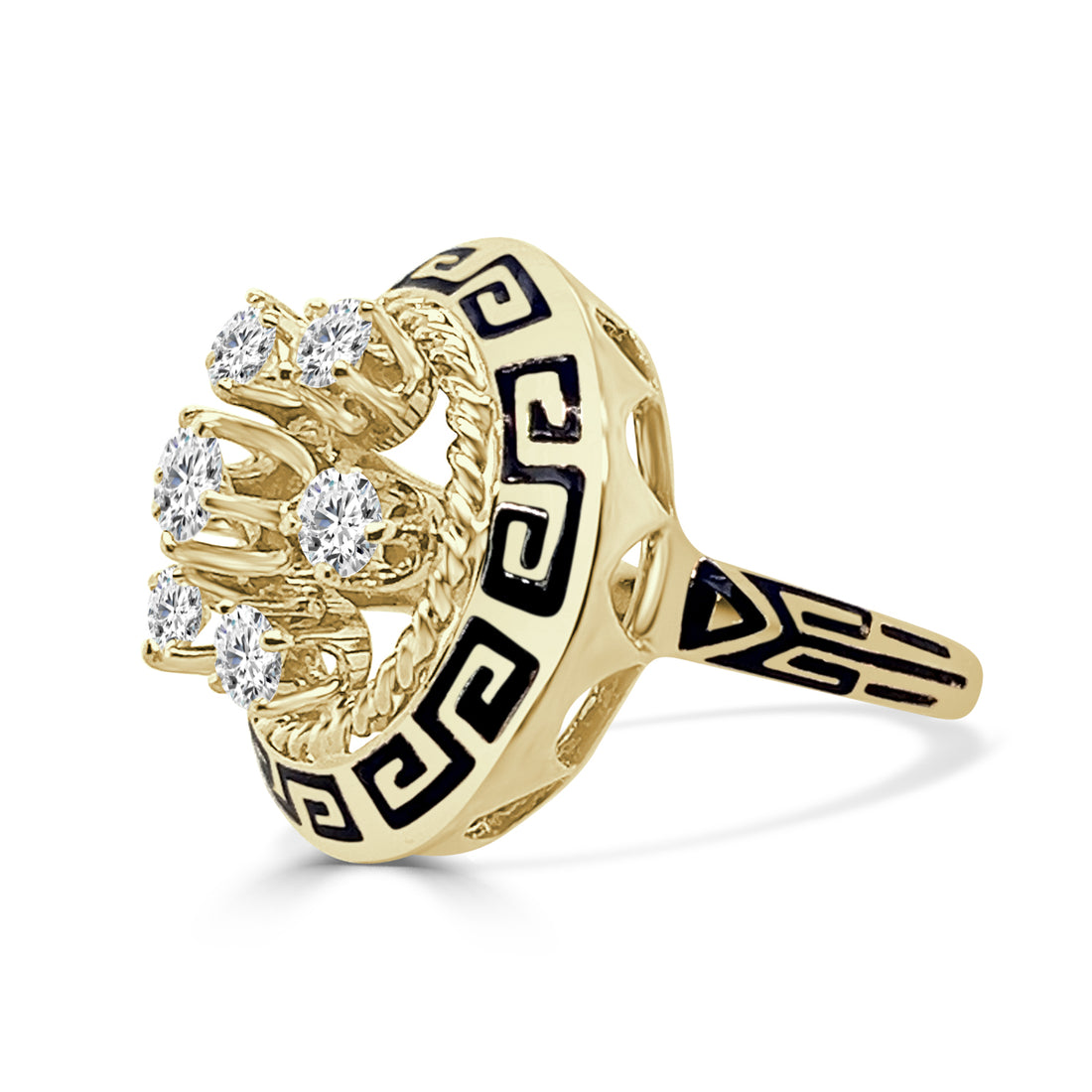 Vintage Diamond Enamel Ring in 14K Yellow Gold with 0.75ct Natural Diamond