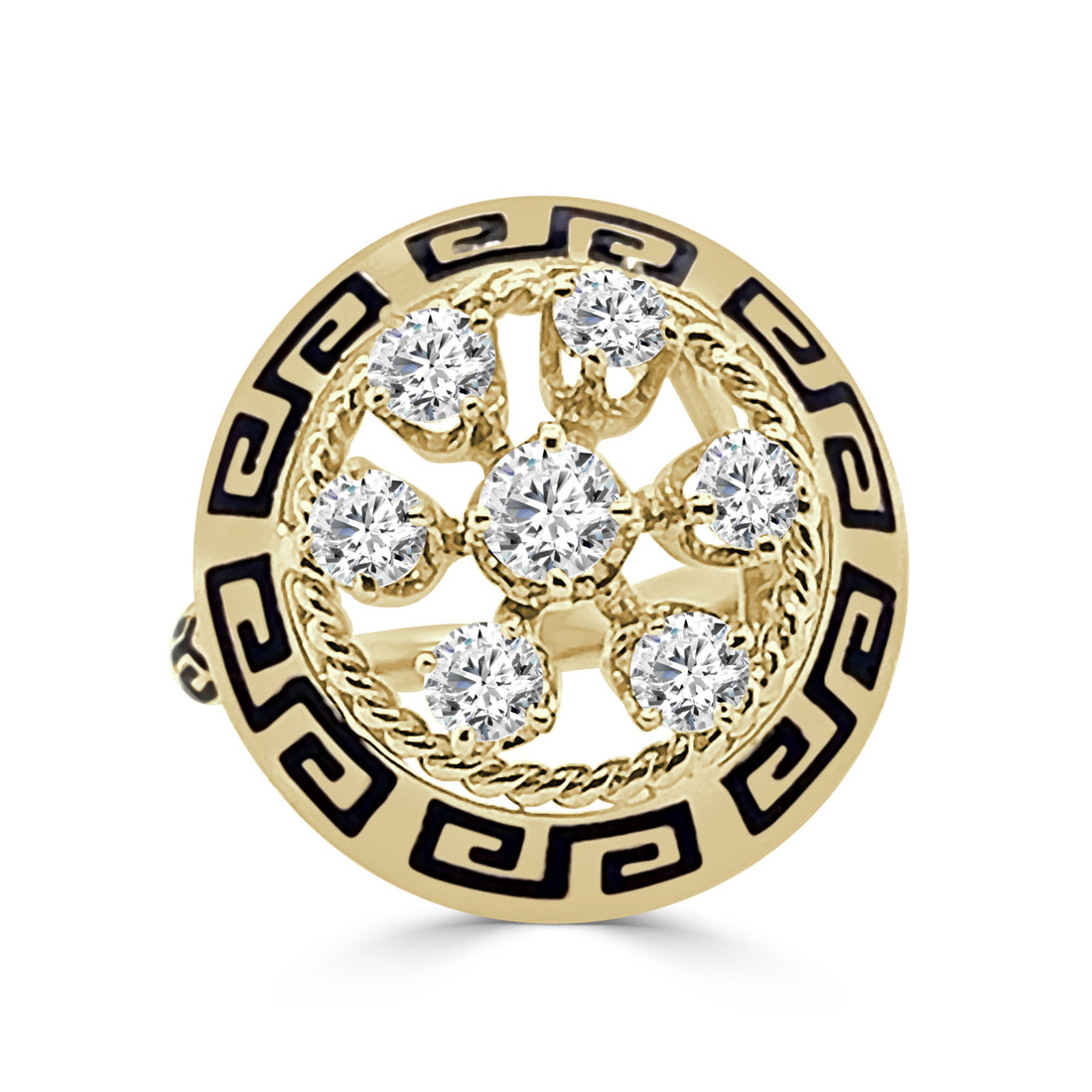 Vintage Diamond Enamel Ring in 14K Yellow Gold with 0.75ct Natural Diamond