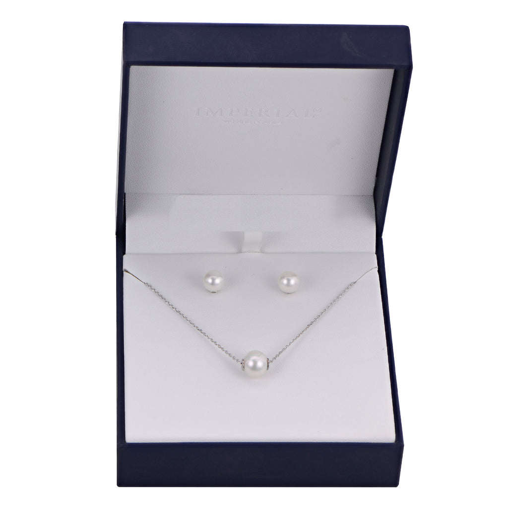Silver Pearl Necklace and Stud Earring Set